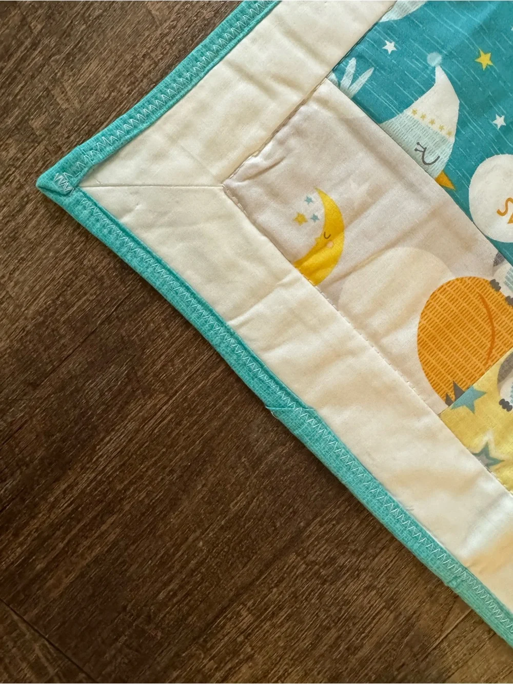 Handmade Baby Quilt in Teal, Mustard & Gray 44” x 44”